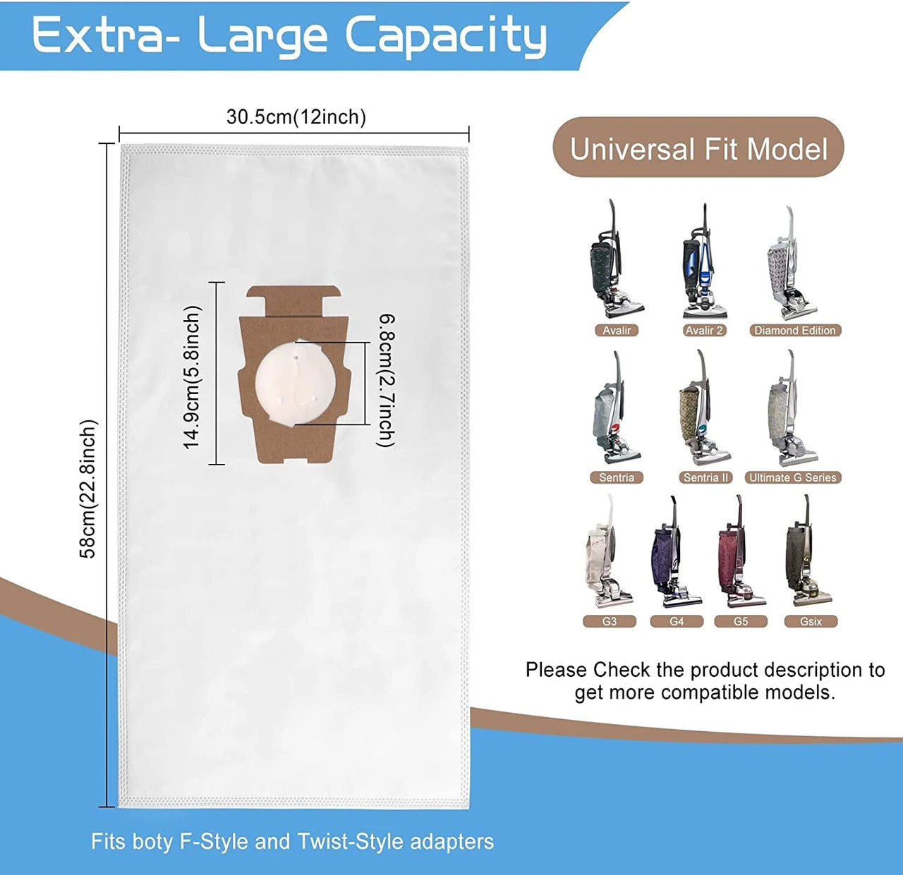 F Style Synthetic Vacuum Cleaner Bags (10 Pack) For Kirby Avalir, Sentria & G Series