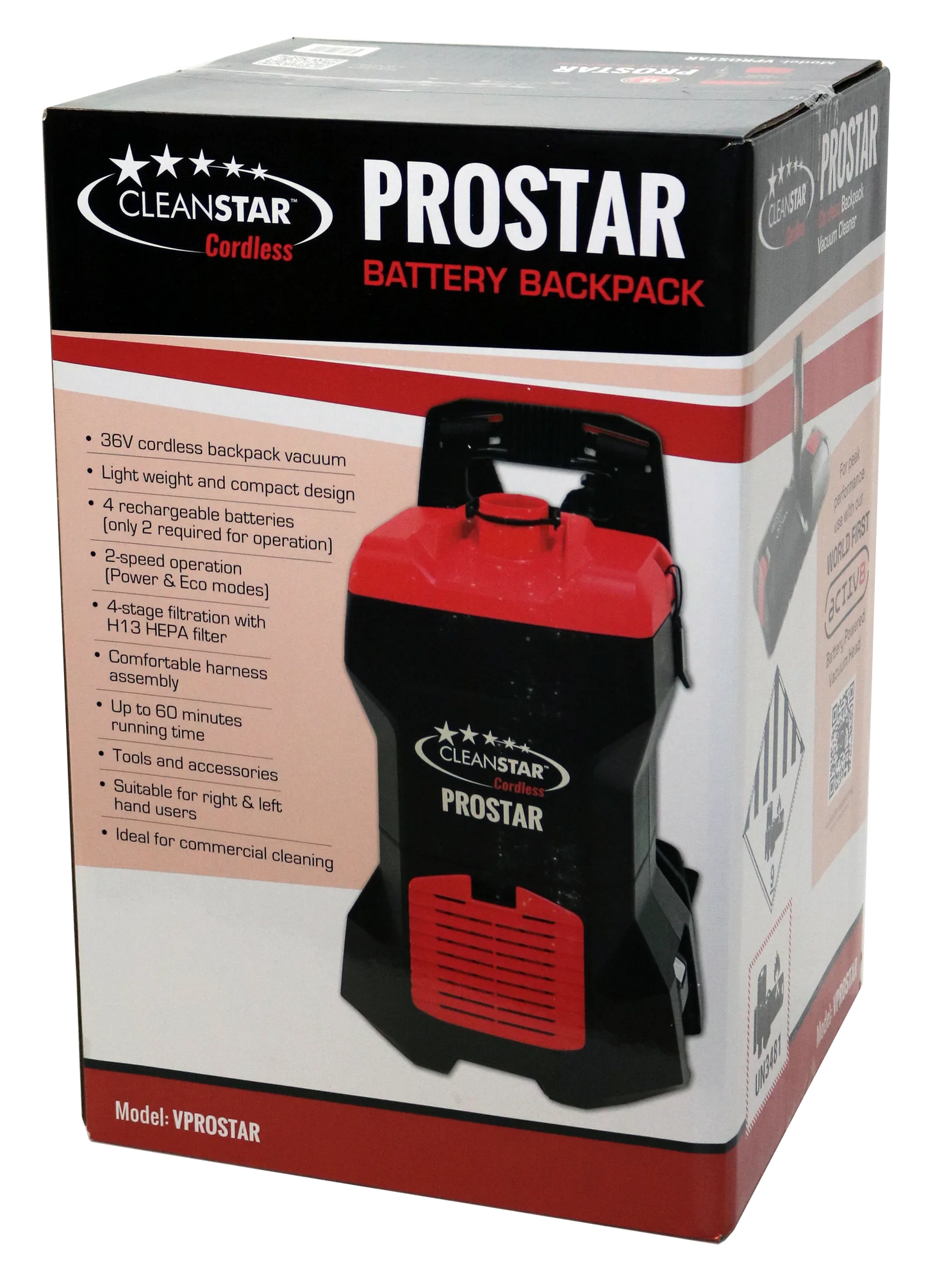 Cleanstar Prostar 36V Battery Cordless Backpack Vacuum Cleaner up to 70 minutes running time