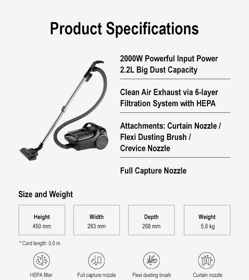 Panasonic 2000W Bagless Cyclonic Vacuum Cleaner MC-CL605