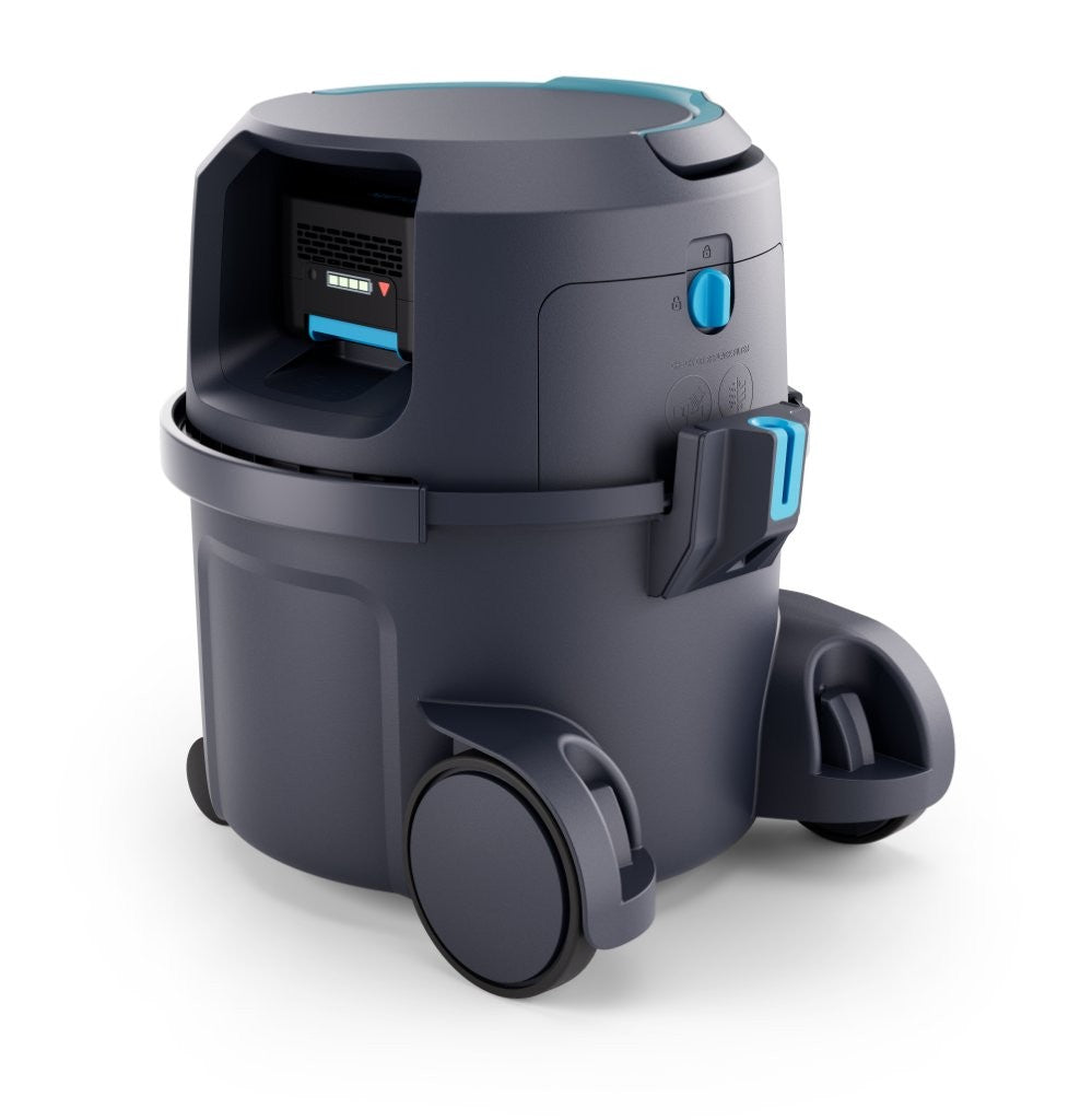 Nilfisk VP500 cordless battery powered commercial vacuum cleaner 90 minutes runtime
