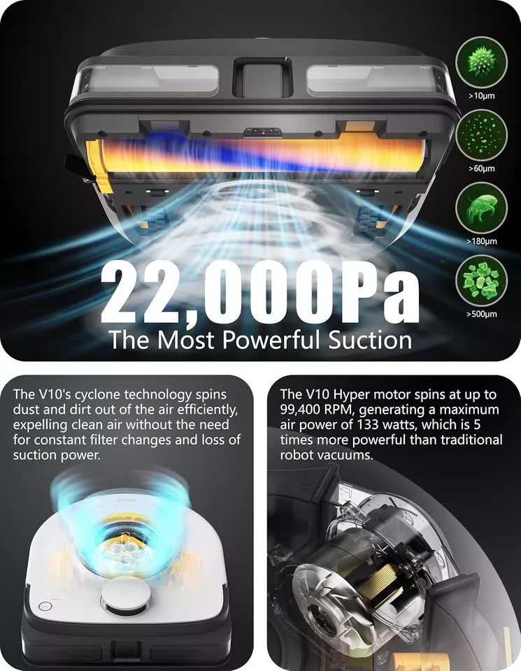 UBPET V10 22000 Pa Cyclone Robot Vacuum Cleaner, Designed for Pet Hair