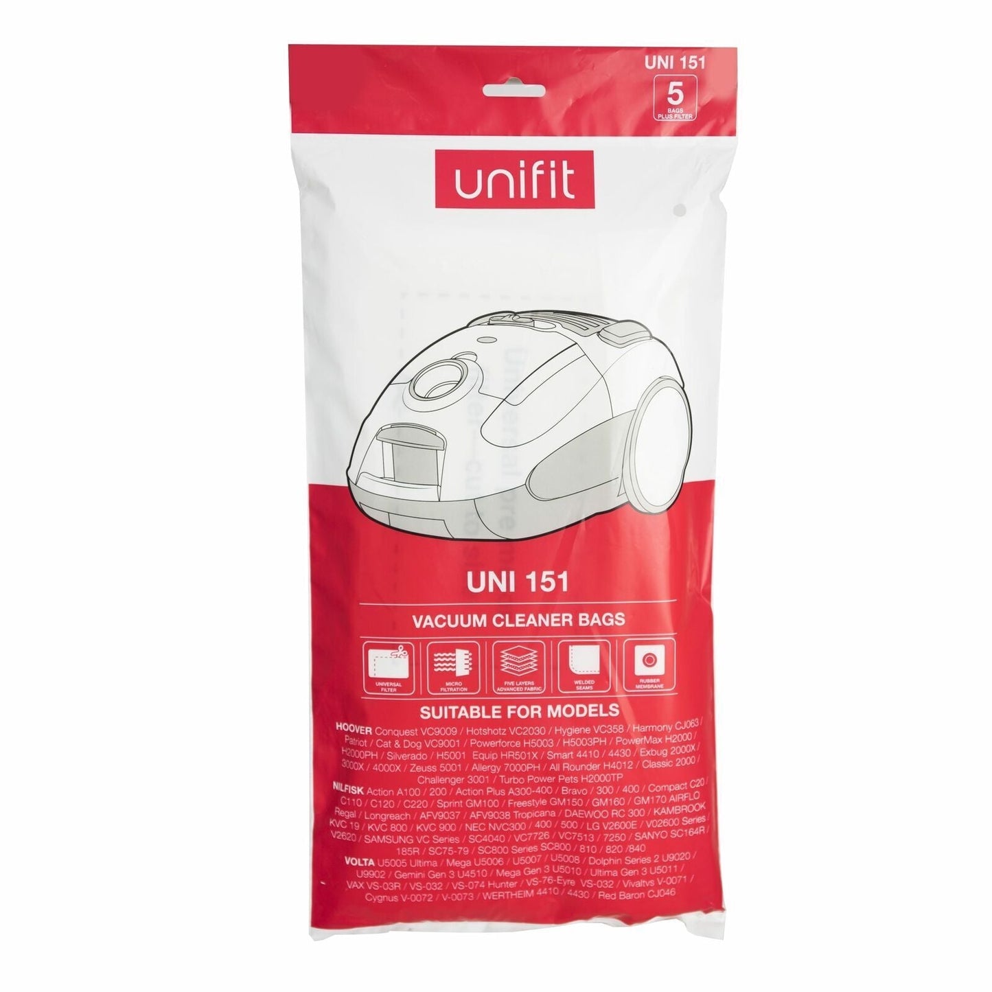 Unifit 151  Uni151 CU151  AF1026S quality Synthetic Vacuum Cleaner Bags 5Pk